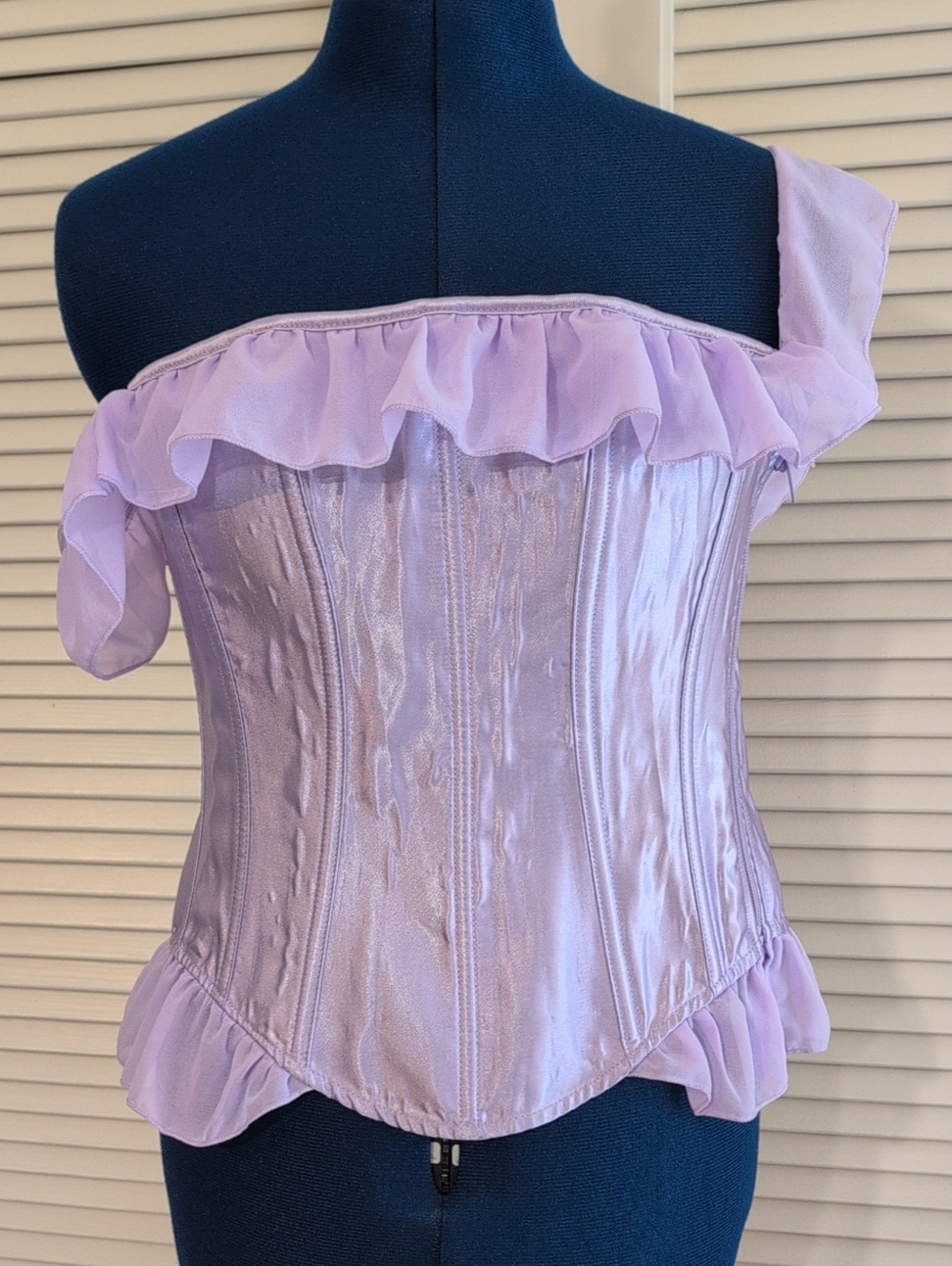 Adore Me Lilac One-Shoulder Ruffle Corset Crop Top